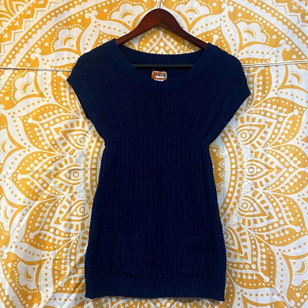 Like NEW! Kohls Year 2000 - Mudd Sweater Blouse Woven Blue - Medium Juniors